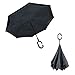 PFFY Inverted Umbrella Double Layer Reverse Folding Umbrella Windproof for Car Golf Umbrella Light Blue