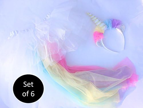 Girls Unicorn Horn Headband and Unicorn Tail Birthday Party Favors - Set of 6