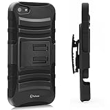Vakoo 3-in-1 Combo Shockproof Rugged Dual Layer Armor Holster Case with Locking Belt Swivel Clip and Kickstand for Apple iPhone 5 / 5s - Black