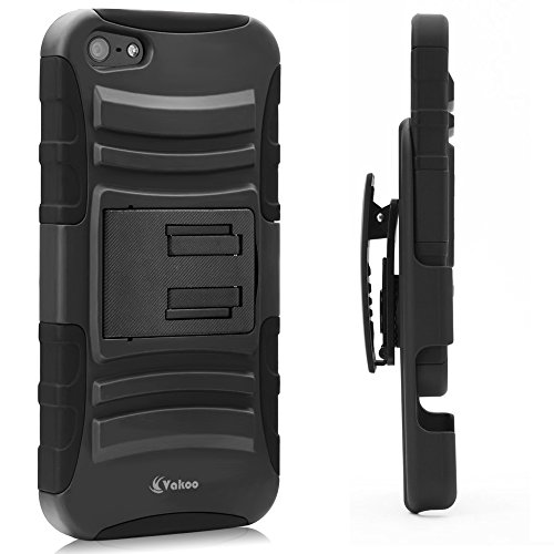 Vakoo 3-in-1 Combo Shockproof Rugged Dual Layer Armor Holster Case with Locking Belt Swivel Clip and Kickstand for Apple iPhone 5 / 5s - Black