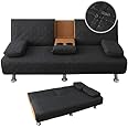 ZYXFYY 4 Pieces Click Clack Sofa Bed Cover 3 Seater, Quilted Convertible Folding Cover with 2 Removable Armrests and 1 Holders Covers (Black)