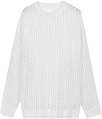 YZNLOQ Women Hollow Out Crochet Knit Tops,Summer See Through Crew