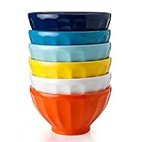 Sweese 1130 Porcelain Fluted Latte Bowls - 28 Ounce for Cereal, Soup - Set of 6, Hot Assorted Colors