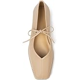 Square Toe Ballet Flats for Women Lace Up Blanket Stitch Sole Sewing Shoes Comfortable Casual Mary Jane Ballerina Flats