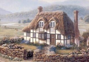 Qihu's 5d Crystal Diamond Painting DIY Counted Paint By Number Kits, Leisure Time Holiday Countryside Cabin Cottage House in the Field