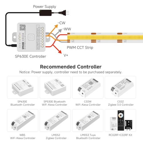 BTF-LIGHTING FCOB COB FOB Flexible High Density CCT LED Strip 5 m 640LEDs/m Tunable 3000K-6500K CRI>90 Dimmable Malleable LED Strip Light for Bedroom Kitchen Interior Decoration DC24V
