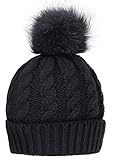 Simplicity Men / Women's Winter Hand Knit Faux Fur Black Pompoms Beanie Hat
