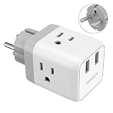 Germany France Power Adapter Type E/F, TESSAN European Travel Plug Adapter with 2 USB, US to Europe Schuko Plug Adapter for Iceland Spain Russia Poland EU
