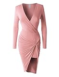 RubyK Womens Fitted Long Sleeve Asymmetrical Side Knotted Bodycon Dress