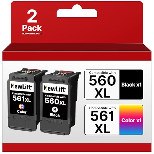 NewLift 560XL 561XL Ink Cartridges for Canon Printer Cartridges 560 561 PG-560XL CL-561XL for Canon Pixma TS5350i TS5350 TS5350a TS5351 TS5351a TS5351i TS5352 TS5352a TS5353 TS53353a 53a(Color 2-Pack)