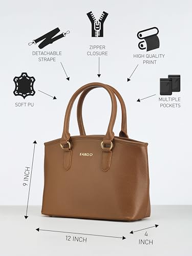 Fargo Valiant Tan Handbag for Women | Premium Vegan Leather with RFID Pockets, YKK Zip Closure, Stylish Everyday Office & Casual Bag | Functional, Elegant & Made in India 3