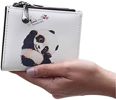 Badiya Women Leather Zipper Wallet Purse Cute Panda Design Mini Clutch Wallet Card Holder for Girl Gift