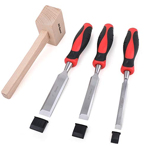 HiSpec 4 Piece Mallet & Wood Chisel Set. 1/2", 3/4" & 1" Steel Chisels