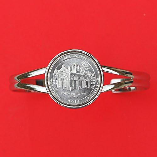 US 2016 West Virginia Harpers Ferry National Historical Park Quarter BU Unc Coin Silver Plated Cuff Bracelet - Beautiful