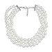 Bling Jewelry Bridal Hand Knotted 3 Row Wide White Simulated Pearl Strand Choker Collar Necklace for Teen for Women Silver Plated