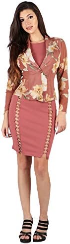 SWTD Women's Floral Mesh Design Button Front Business Blazer Jacket (MAUVE-6374, Medium)