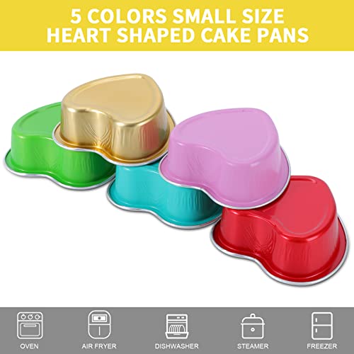 HEYYUMI Mini Heart Shaped Cakes Pans with Lids, 50pcs 3.4oz Disposable