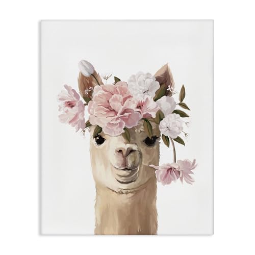 Stupell Industries Llama with Soft Flowers Canvas Wall Art design by Anna Lisch…