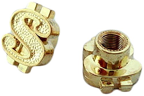 (2 Count) Cool and Custom â‚¬Å“Dollar Sign with Easy Grip Designâ‚¬Â Tire Wheel Rim Air Valve Stem Dust Cap Seal Made of Genuine Anodized Aluminum Metal {Luxury Lamborghini Gold Color - Hard Metal Internal Threads for Easy Application - Rust Proof - Fits For Most Cars, Trucks, SUV, RV, ATV, UTV, Motorcycle, Bicycles}