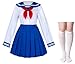 Japanese School Girls Sailor JK Uniform Bule Pleated Skirt Anime Cosplay Costumes with Socks Set(SSF31) L