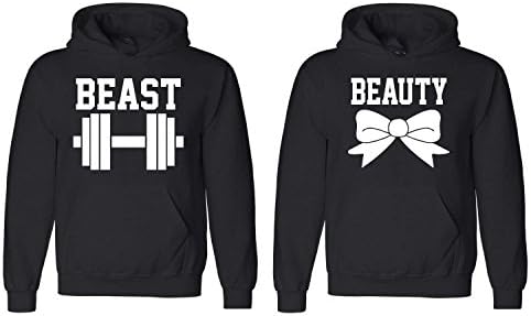 Couple World 239/240 - Hoodie Beast and Beauty Matching Pullover Sweatshirt Black Men L - Women S