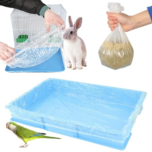 SUSOO 50 Pcs Universal Disposable Pet Cage Liners-122cm Elastic PE Tray Covers for Small & Large Cages Base Litter, Leakproof Plastic Film for Birds,Parrot, Rabbits,Hamster and Animal Cage Accessories