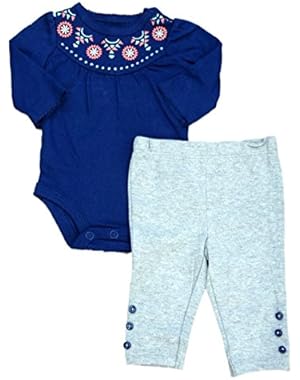 Carters Infant Girls Blue & Gray Bodysuit & Leggings Outfit 2 PC Set
