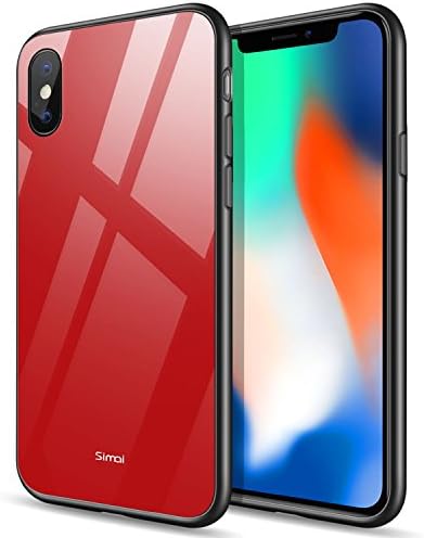 Simai iPhone X Case with Tempered Glass Back Panel Apple iPhone 10 Cover-Red