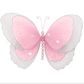 Amazon Com Hanging Butterfly Medium 10 Pink Multi Layered Nylon
