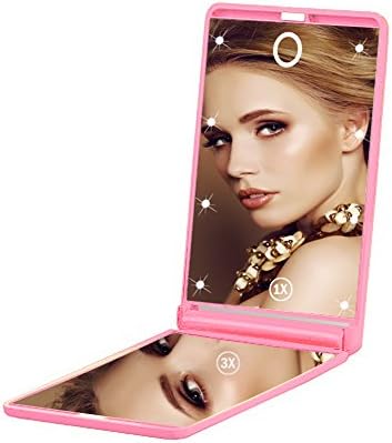 Thosdt Compact Mirror with 8 LED Lights,Touch Screen LED Lighted Makeup Travel Mirror,Portable(Pink)