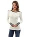 PattyBoutik Women Boat Neck Drop Shoulder Sweater (Ivory and Gray Small)