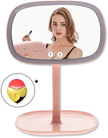TOLEAP Makeup Vanity Mirror 37 Pcs Led Lighted With Touch Screen and 10 Pcs Backside Led Lights as A Table Light,360°Adjustable Rotation,Dual Power Supply, Countertop Cosmetic Mirror (Pink)