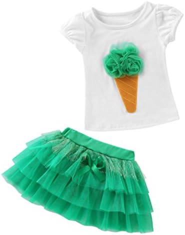 TiTCool Little Girls 3D Ice Cream Printed T-Shirt Blouse and Tutu Skirt 2PCS Suits