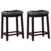 Angel Line Cambridge Padded Saddle Stool with Cushion, 24", Espresso/Black, Set of 2