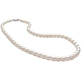 YING LAN Genuine Cultured White Freshwater Rice Pearl Necklace AAA+ Quality for Women Ladies, Dainty Pearl Beaded Necklace Strand With 925 Sterling Silver Clasp