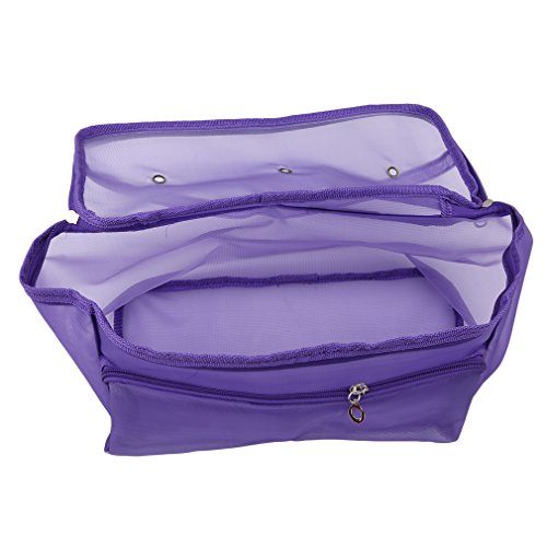SOURBAN Knitting Bag Yarn Tote Organizer Case Storage Mesh with Zipper Closure Carrying Knitting Needles Crochet Hooks Sewing Accessories Holder,Purple