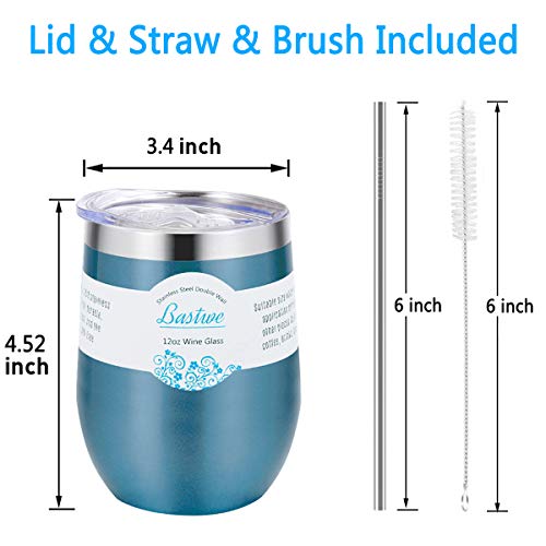 Bastwe 6 Pack Stainless Steel Stemless Wine Tumblers with Straw, 12 oz Double Wall Vacuum Insulated Wine Tumbler for Champagne, Cocktail, Beer, Coffee, Drinks (Navy Blue + Blue Gold + Rose Gold)