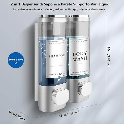 MEKOTRIN Bathroom Soap Dispenser, Hand Wall Soap Dispenser with Waterproof Label for Kitchens Bathrooms (Silver)