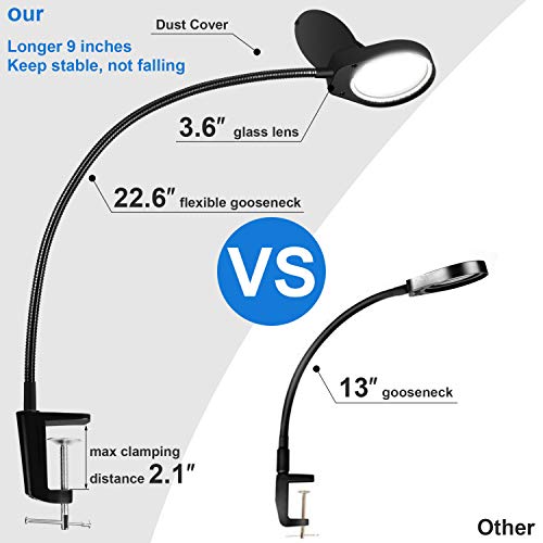 Dimmable Magnifying Glass Lamp with Clamp, LANCOSC Ultra Bright Lighted Real Glass Magnifier with 23" Flexible Gooseneck - Adjustable LED Light for Reading, Crafts, Hobbies, Tasks, Close Work (Black) - Thumbnail 2