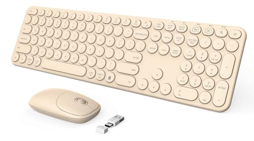 Photo 1 of seenda Wireless Keyboard and Mouse, USB & Type C 2-in-1 Receiver, Full Size Brown Wireless Keyboard Mouse Combo, Compatible for Windows 7/8/10/11, MacBook Pro/Air, Laptop, Desktop, PC - Khaki