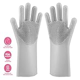 NIROLLE Reusable Silicone Dishwashing Gloves, Pair of Rubber Scrubbing Gloves for Dishes, Wash Cleaning Gloves with Sponge Scrubbers for Washing Kitchen, Bathroom, Car and More (Gray)