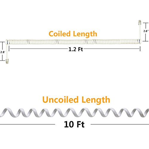 image for Telephone Phone Handset Cable Cord,Uvital Coiled Length 1.2 to 10 Feet