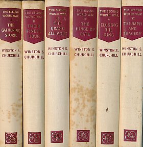 The Second World War. 6 volume set: The Gathering Storm; Their Finest Hour; The Grand Alliance; The Hinge of Fate; Closing the Ring; The Tide of Victory. Reprint Society edition