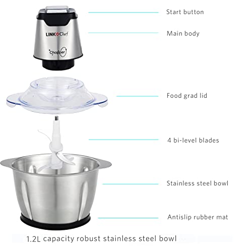 LINKChef Food Chopper Electric, 5 Cup Mini Food Processor Stainless