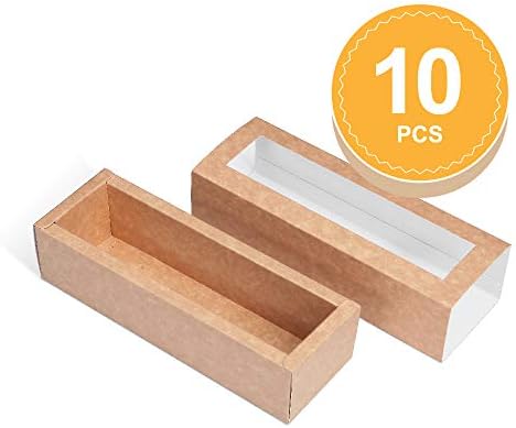 BAKIPACK Macaron Boxes for 6 Macarons (Pack of 10) Kraft Macaron Boxes with Interior Meament 7.25" x 1.8" x 1.75" Macarons Box with Clear Window (without Macaron inside)