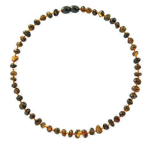 Baltic Amber Teething Necklace for Babies - Anti Inflammatory, Drooling and Teething Pain Reducing Natural Remedy - Polished Greenish Certified Baltic Amber Beads