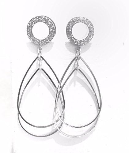 Handmade Silver Sparkle Tunnel Teardrop Dangle Plugs - 8g, 6g, 4g, 2g, 0g, 00g, 1/2, 9/16, 5/8, 11/16, 3/4, 7/8, 1 inch