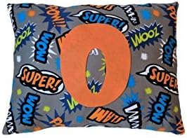 Superhero Words Pillow for Kids Room Décor - gray, blue, orange print