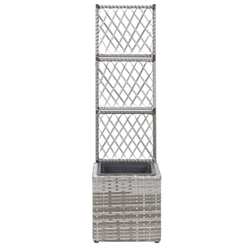 SKM Hochbeet mit Rankgitter 1 Topf 30x30x107 cm Poly Rattan Grau – Bild 3
