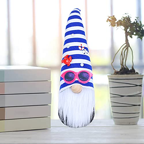 Gnome Plush Doll Decorations, Summer Gnomes Plush Decor Scandinavian Tomte Nisse Swedish,World Oceans Day Gnome Doll Home Table Bedroom Living Room Elf Ornaments Handmade Lucky Gnome Gift 13 Inch